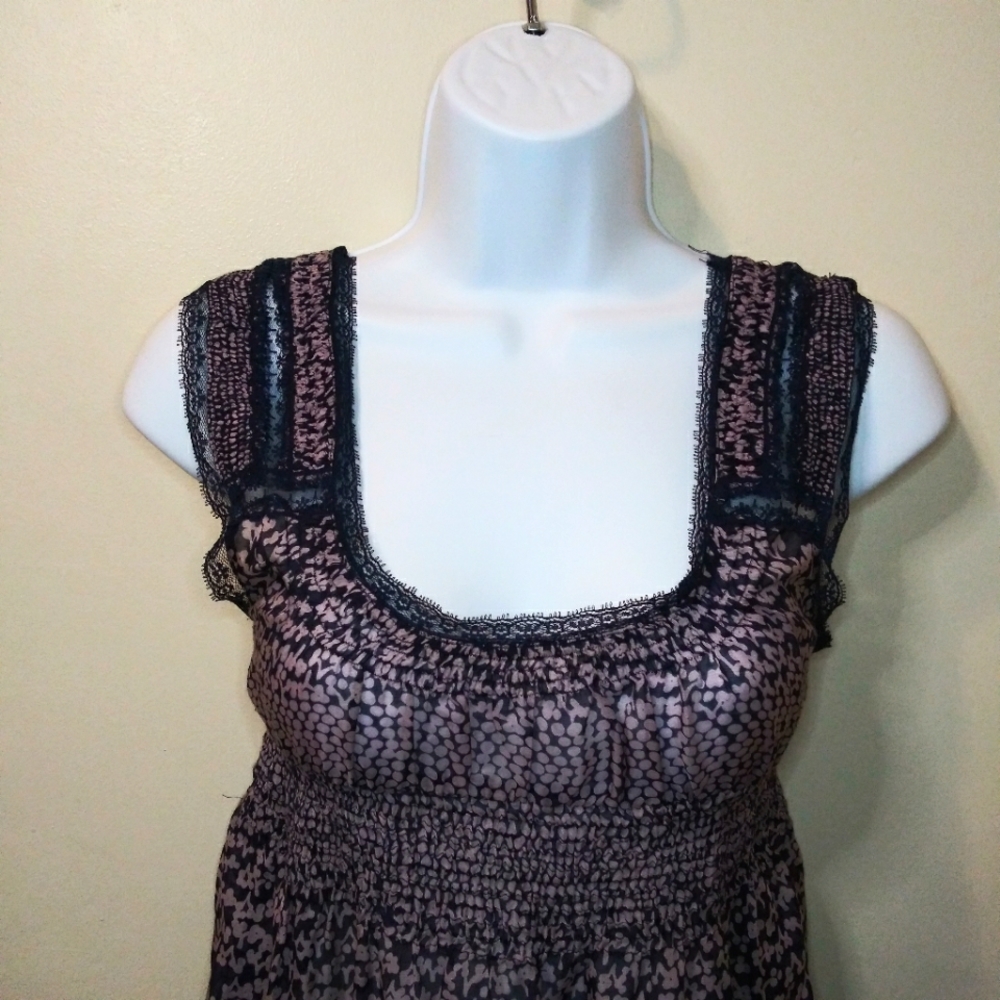 Vintage Free People Boho Mauve & Blue Silk Blend Baby Doll Style Dress - Picture 2 of 12
